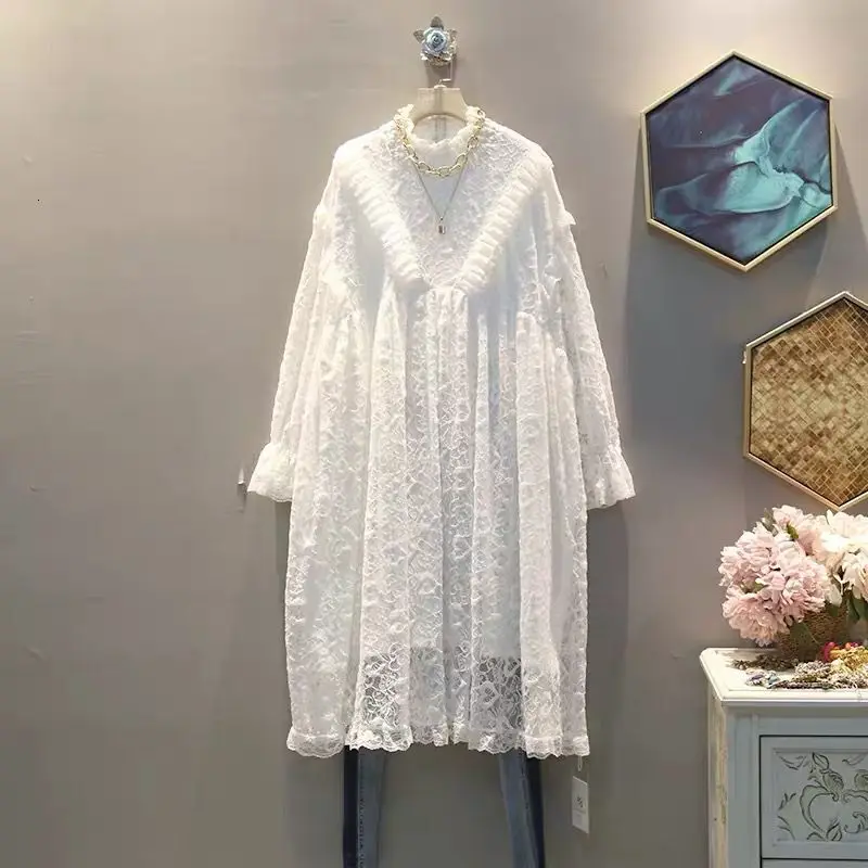 White QING MO, черно-белое женское кружевное платье, весна, женское платье с длинным рукавом и оборками, женское облегающее платье с высоким воротом, ZQY2662 - Цвет: White