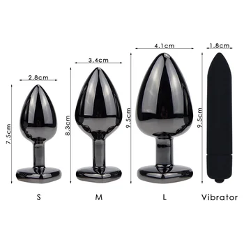 Plating Black Metal Anal Plug Romantic Red Heart Crystal Base Mooth Butt Plug Anal Bead Couple Anus Dilator Metal Ball Massager 3