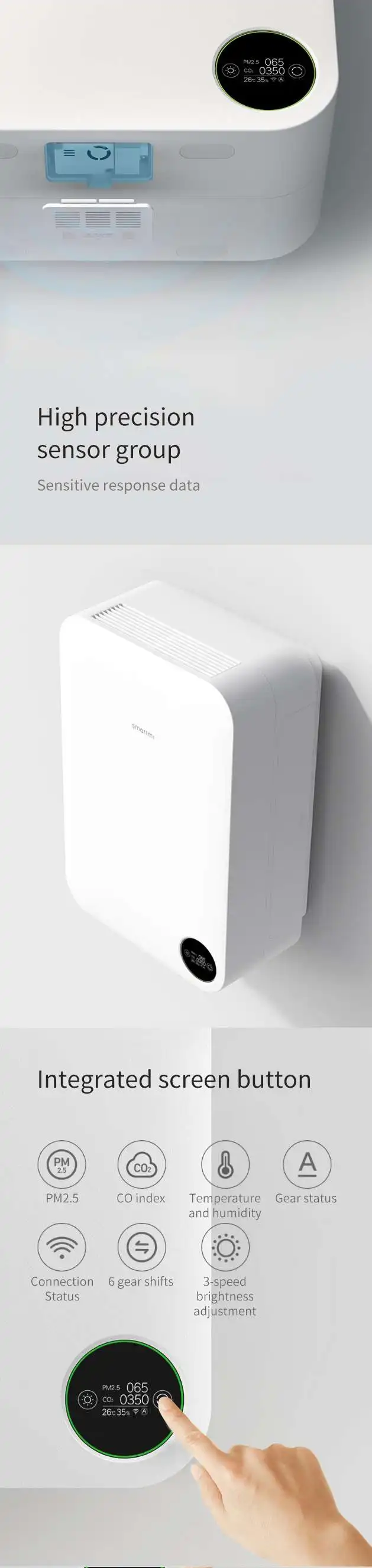 Youpin Smartmi домашний очиститель воздуха настенный комнатный офис удалить формальдегид PM2.5 очиститель воздуха с умным app-соединением