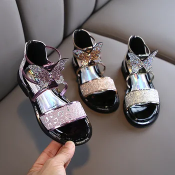 

New Summer Girls Sandals 2020 Fashion Korean Little Girl Butterfly Princess Roman Shoes Breathable Wedding Dress Children Sandal