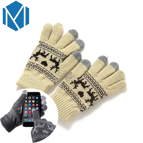 elk beige Лидер продаж, вязаные перчатки для женщин, мужчин, детей, толстые теплые зимние варежки на полный палец, женские тянущиеся вязаные однотонные шерстяные перчатки - Цвет: elk beige