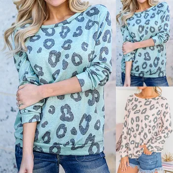 

Winter 2020 Fashion Womens O-Neck Long Sleeves Leopard Print Easy Blouse Tops Sweatshirt Dropshipping INS style Net red Fashion