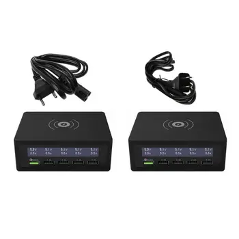 

6-in-1 Multiple Phone QC 3.0 Charging Station 5 USB Ports and 10W QI Wireless Fast Charger with Voltage Current Display For Sams