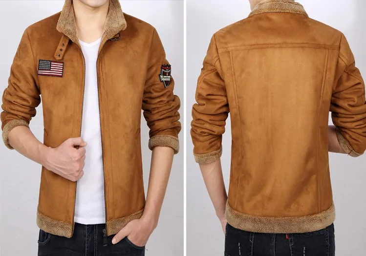 M-4XL кожаная куртка для мужчин теплая овечья шерсть подкладка модная повседневная Толстая зимняя мужская куртка пальто на молнии размера плюс A5125