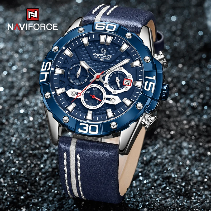 

NAVIFORCE 2021 Men's Watches Luxury Sport Quartz Wristwatch Military Leather Band Waterproof 1/10 Second Chronograph Male Clock