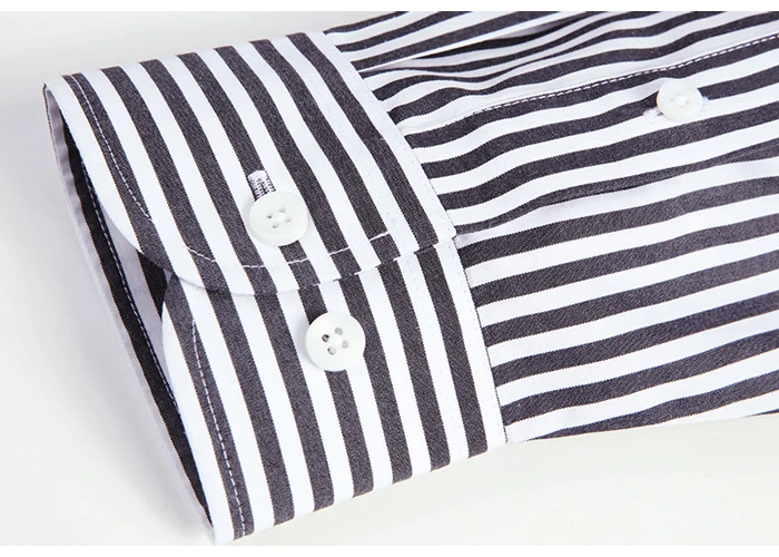 Men's Non-Iron Long-Sleeve Striped Dress Shirt Pocketless Design Comfortable 100% Cotton Business Casual Standard-fit Shirts