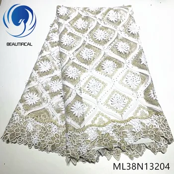 

BEAUTIFICAL african lace fabrics nigerian tulle lace embroidery fabric high quality 5yards/lot lace stones fabric ML38N132