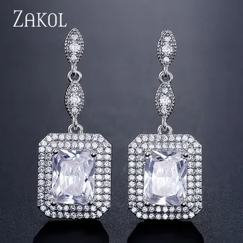 

ZAKOL New Romantic Cubic Zirconia Square Simple Drop Earrings for Women Wedding Dinner Birthday Gift Jewelry FSEP2319