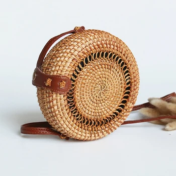 

Retro Round Straw Circle Bag Women Summer Handwoven Bali 2020 Rattan Straw Beach Bags Casual Ladies Shoulder Bag Feminina