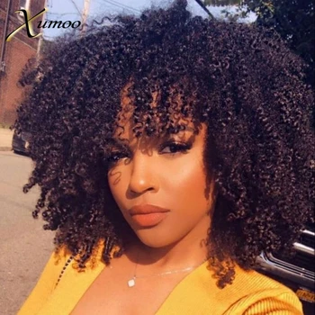 

XUMOO Cheap Remy Hair Wig Black Full Machine Made Wig Afro Curly Kinky Human Hair Wigs With Bangs None Lace Wigs For Black Women