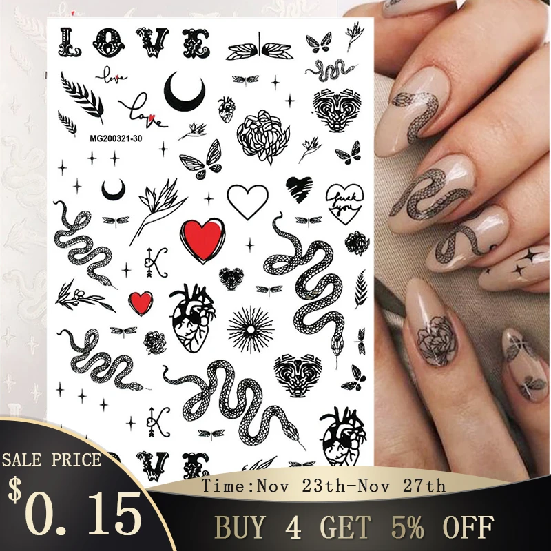 

Snake Design 3D Nail Art Stickers Leopard Dali pattern Transfer Stickers Slider Decals Tip Manicuring Art Decoration Accessory