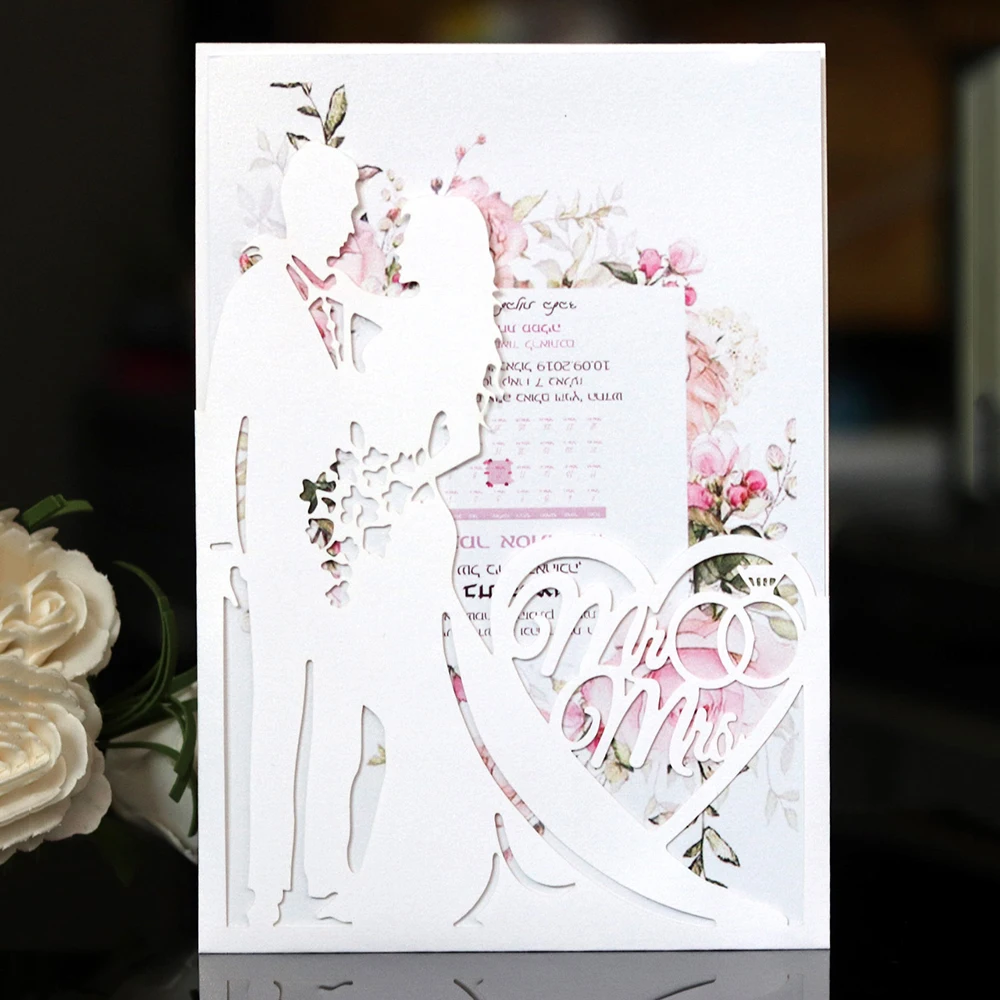  10pcs Bride Groom Hollow Laser Cut Wedding Invitations Card Greeting Cards Valentine's Day Wedding  - 4000284315094
