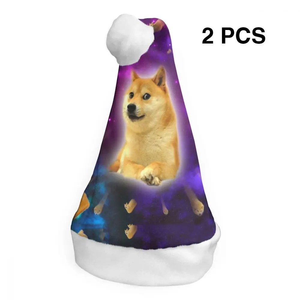 Колпак Санта-Клауса печать Doge Бог надоедливая собака головоломка персонализированные шапочки для рождественской вечеринки с украшением в виде шариков в плюшевой отделкой для взрослых и детей, домашний декор