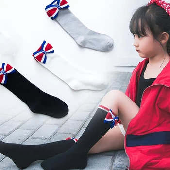 

Fashion British Style Children's Tube Stockings Baby Girls Cotton Polyster Bowknot Stockings Girls Long Stocking