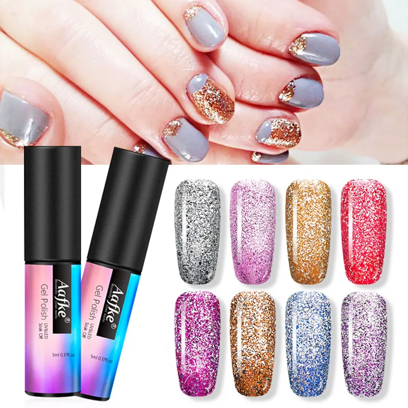 

5ml Platinum Gel Nail Polish Glitter Gel Varnishs For Nails Shining Soak Off Semi Permanent UV Nail Gel Lacquer Lucky ZJJ3052