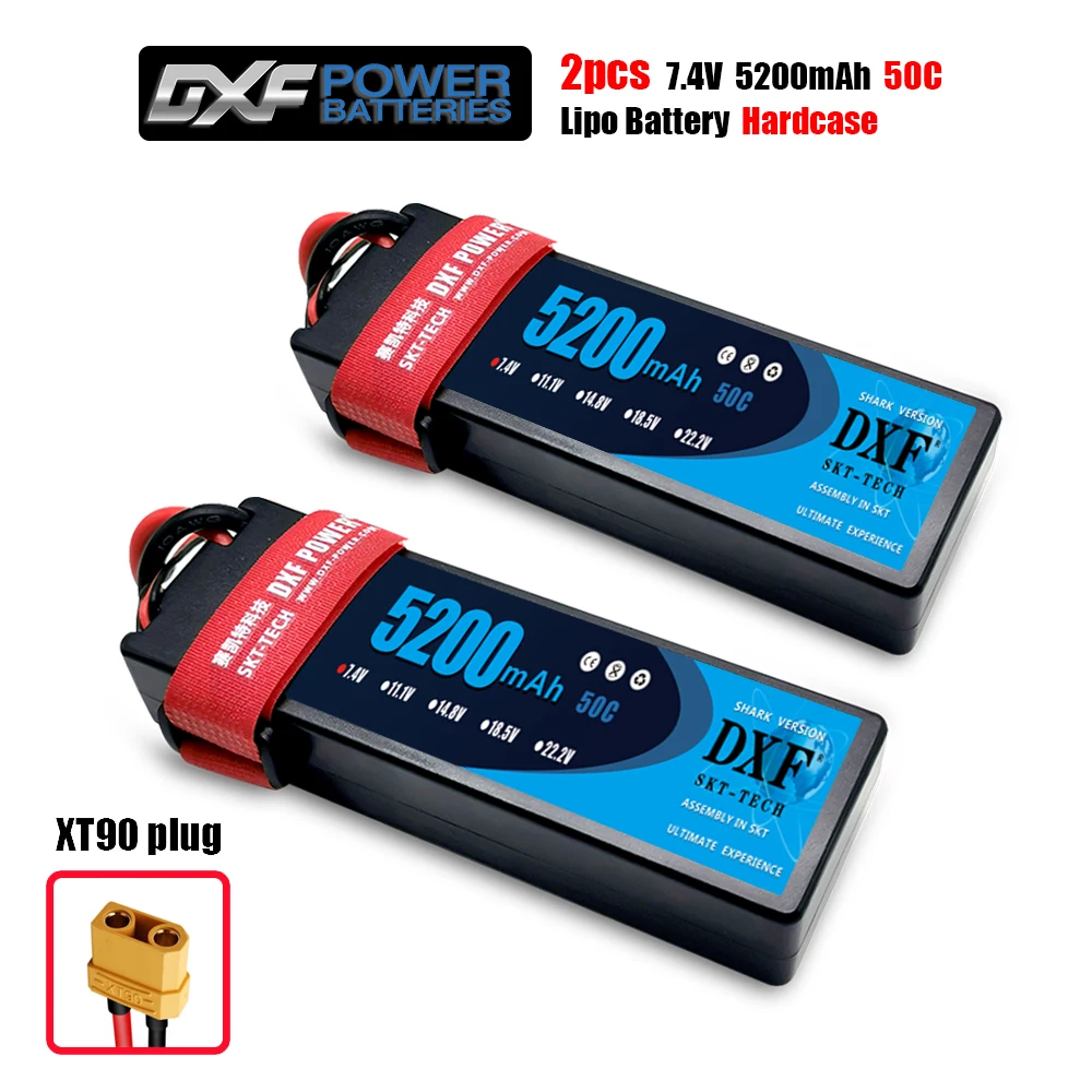XT90 Plug DXF RC автомобиль Lipo батарея 2 шт 7,4 В 5200 мАч 50C жесткий чехол Bateria Lipo для багги Truggy Evader BX trx4 SCX10 RC SUV - Цвет: XT90 Plug