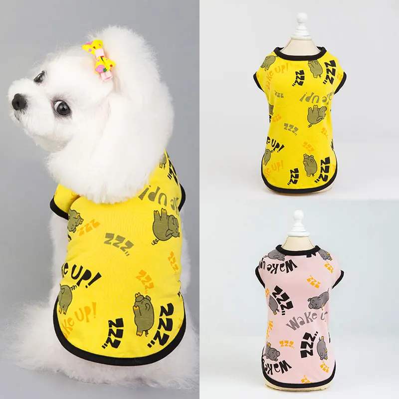 Летняя одежда для собак 2020 хлопковые жилеты с принтом поросенка розовые Желтые