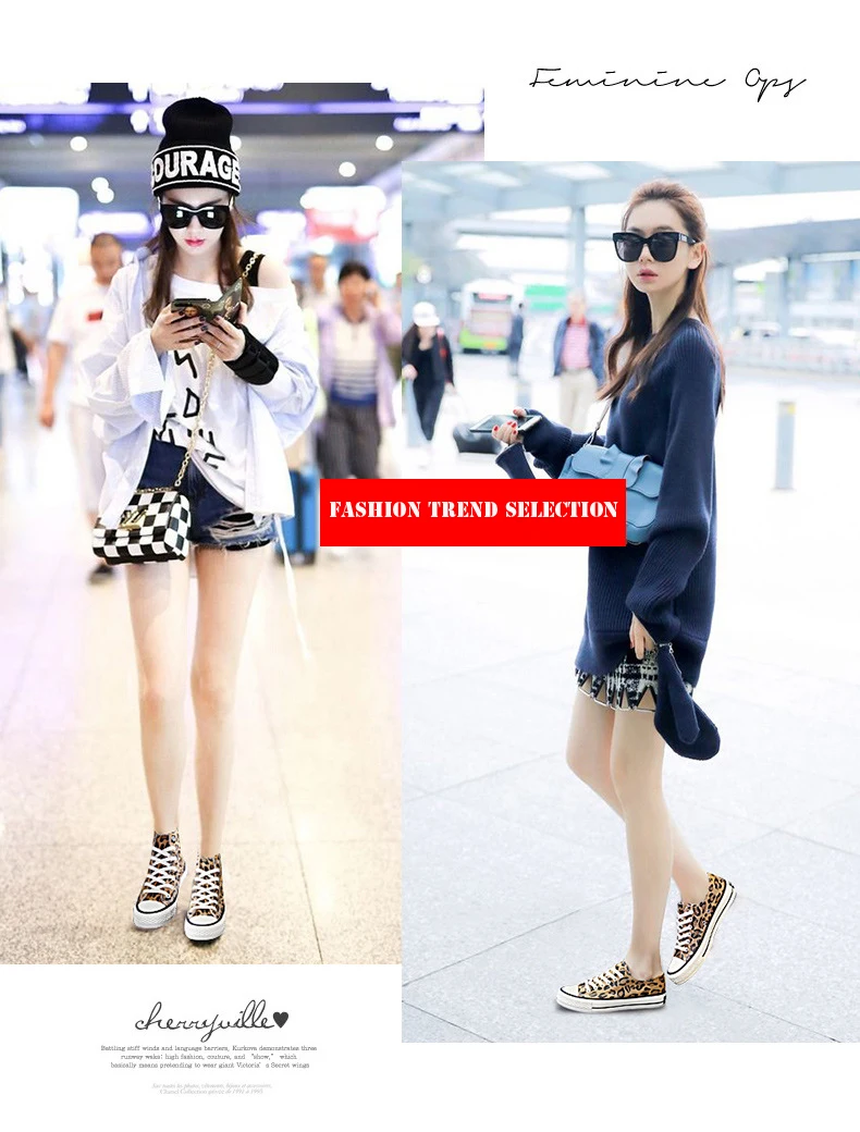 Women's Canvas Shoes Fashion Leopard Print Lace-up Flats Casual Shoes Lady Autumn High-Top Vulcanized Shoe Non-Slip Sneakers