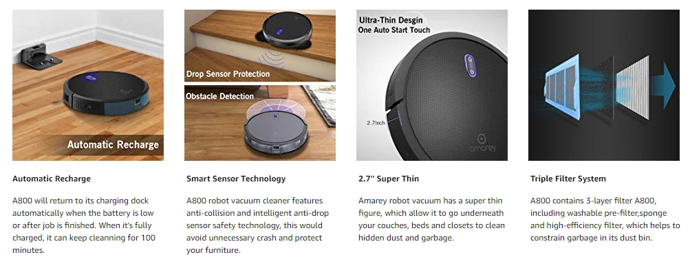 Робот-пылесос Amarey для дома, автоматическая очистка пыли, стерилизация, умный моющий пылесос, автоматическая зарядка A800