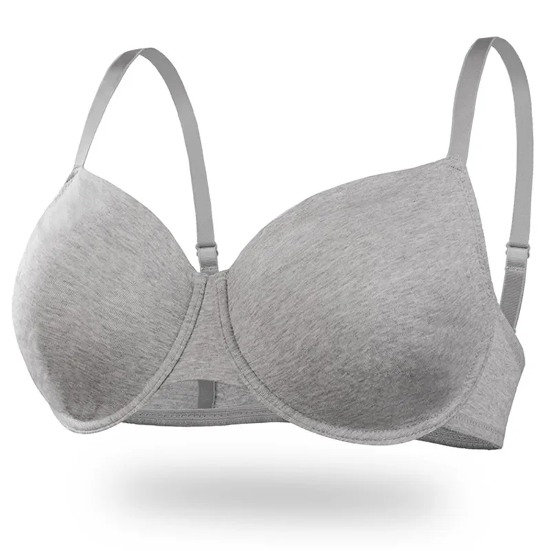 bra Slim comfortable bra with a steel ring of seamless women underwear solid color sexy cotton bra - Color: Gray