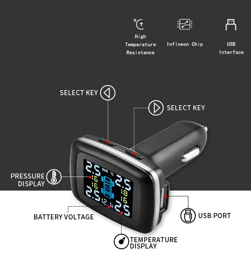 KAJARN TPMS Автомобильная сигнализация Система контроля давления в шинах ЖК-дисплей цветной дисплей Система s порт зарядка сигарета датчик давления в шинах