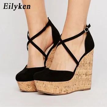 

Eilyken Brand Design Sexy Platform Wedges high heels Shoes sandals woman Straw Summer Party ankle-wrap Shoes Woman sandals