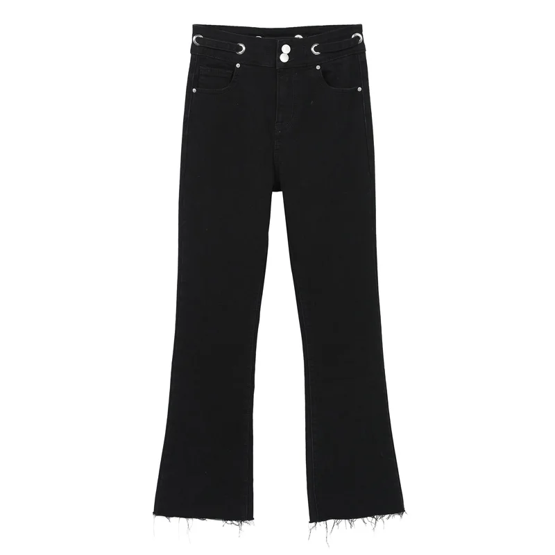 Черный Autumn and winter women's jeans casual solid color high waist stretch slim flared jeans - Цвет: Черный