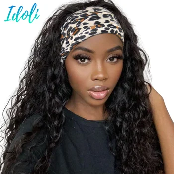 

Idoli Hair Headband Wig Brazilian Water Wave Headband Wig Human Hair Curly Human Hair Wigs For Women Wig with Headband Attached