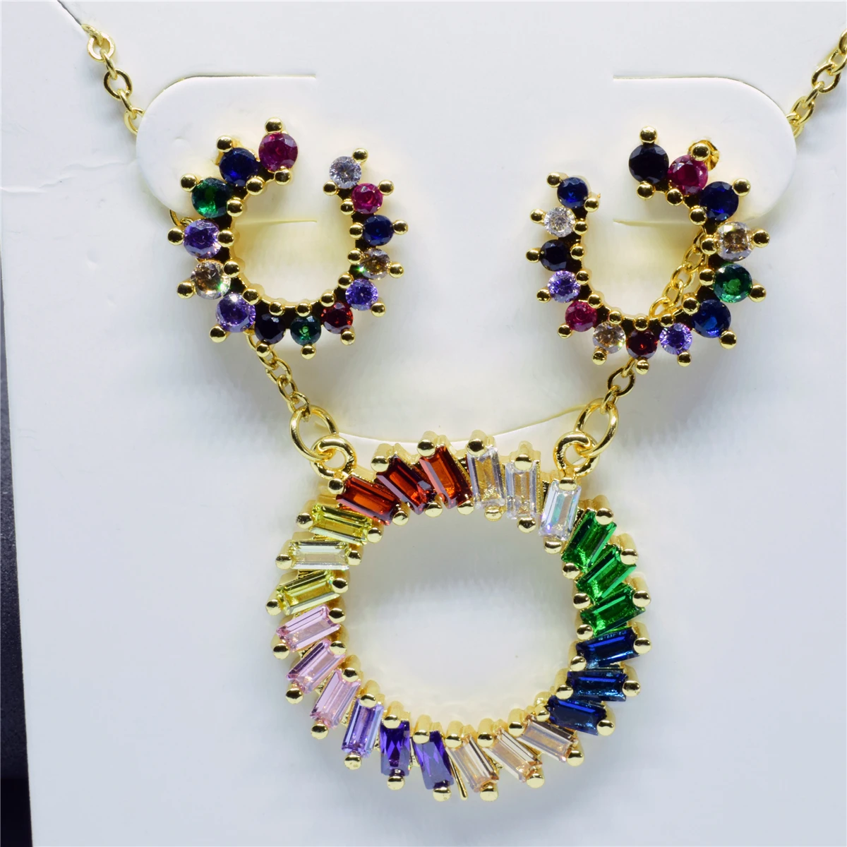 

Luxury Gold Color Flower Bridal Jewelry Sets & More for Women Wedding with Colorful Cubic Zircon Engagement Jewelry