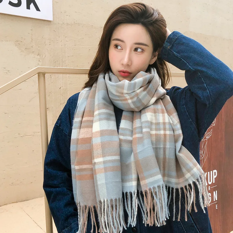 

2020 new imitation cashmere contrast color plaid scarf 180×70CM fashion autumn and winter beautiful girl warm scarf C3