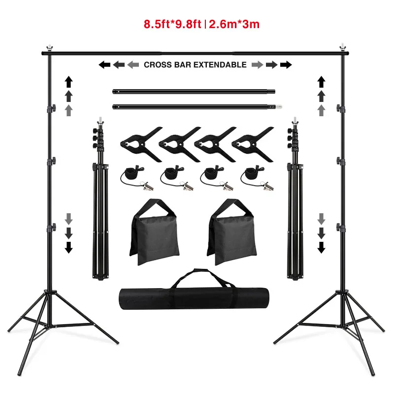 PYNSSEU фоновая стойка 8,5x10 футов Регулируемый муслин для фотографии фоновая поддержка системы стенд для фото видео студии - Цвет: Черный
