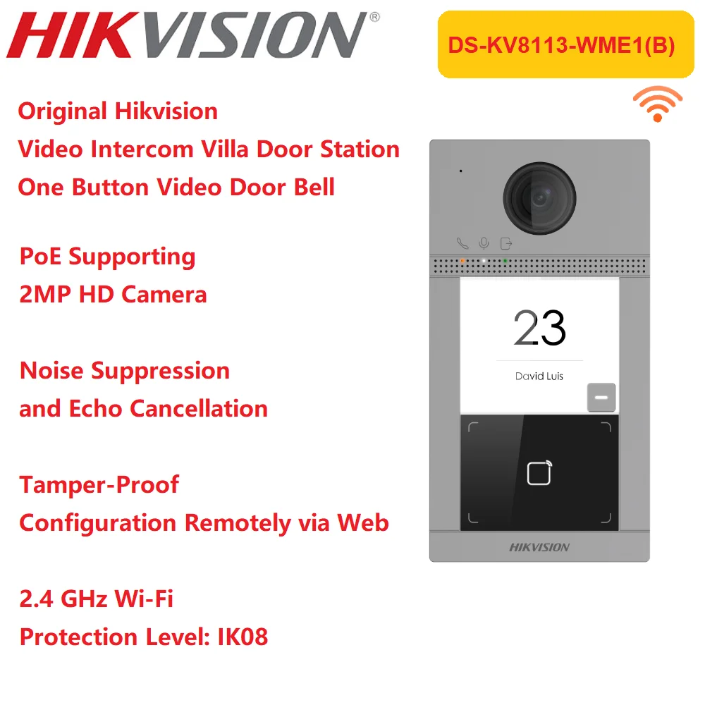 Hikvision Video Intercom Door Bell Ds kv8113 wme1 b Wireless Card Read Poe Power Villa Outdoor 