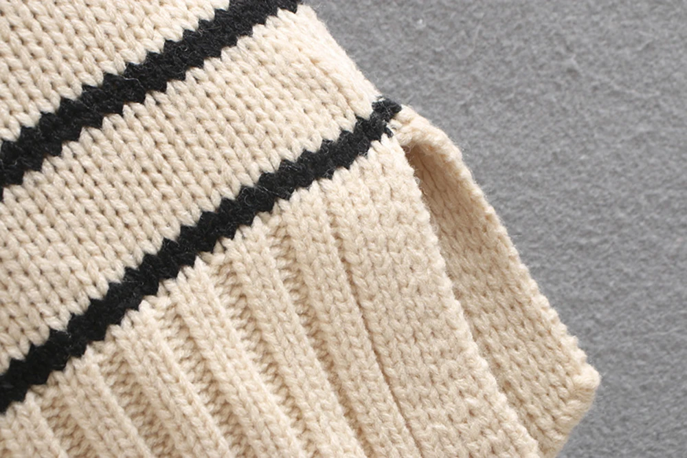 Новинка ZA полосатый свитер для женщин модный длинный рукав v-образный вырез ребристый слой дизайн свитер элегантный осенний зимний свитер