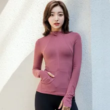 Укороченный топ на молнии для тренировок для женщин, рубашки с длинным рукавом для йоги, футболки для тренировок, футболки для бега, спортивная куртка, Спортивная футболка, толстовка