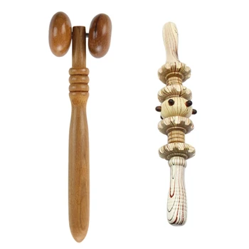 

2 Pcs Nonslip Handle Wooden 2 Rollers Face Neck Relaxing Massager Wooden Exercise Roller Sport Injury Gym Body Leg Muscle Roller