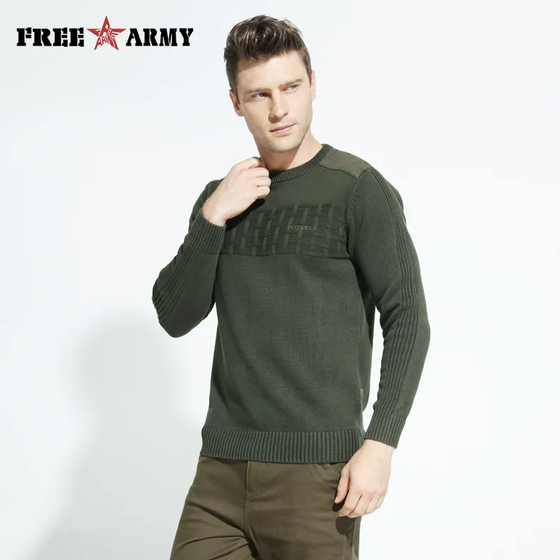 Army Green FreeArmy New Casual Men's Sweater O-Neck Slim Fit Knittwear Mens Sweaters Pullovers Homme Winter Thick Clothing M-3XL B003 - Цвет: Army Green