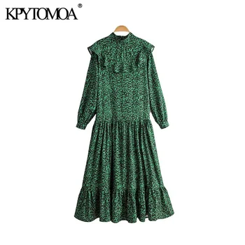

Vintage Stylish Ruffles Leopard Print Midi Dress Women 2020 Fashion O Neck Long Sleeve Back Zipper Female Dresses Vestidos Mujer