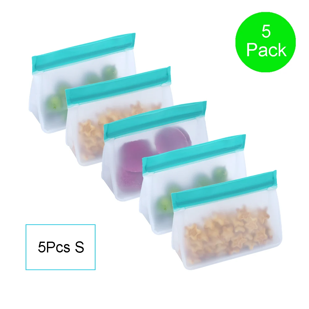 5 S Многоразовые сумки для хранения еды Slicone легко запечатать Ziplock емкость для заморозки для детей свежие контейнеры для еды домашний кухонный Органайзер - Цвет: 5 S