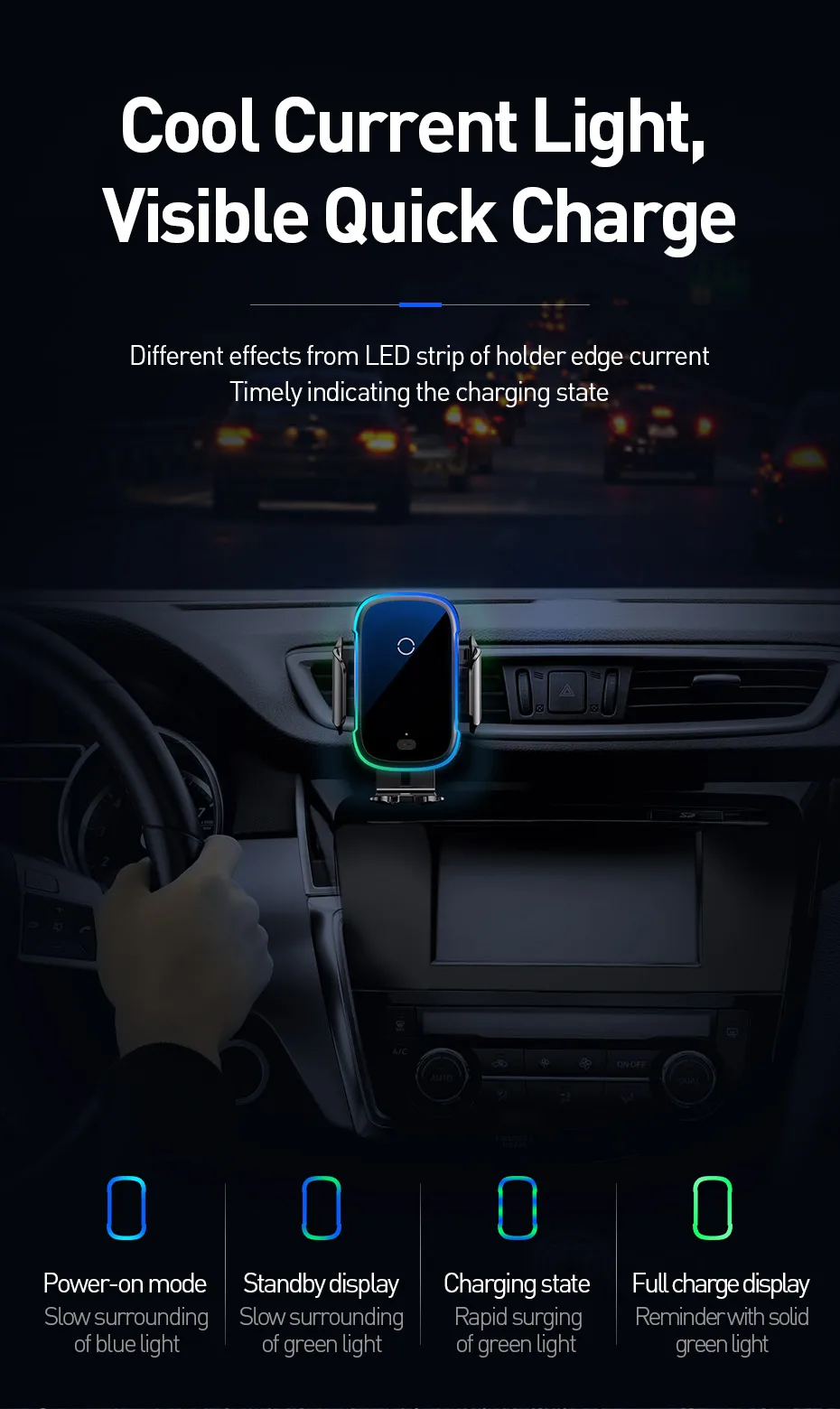 Carregador de Carro sem Fio para Iphone Carregador sem Fio Suporte do Carro para Huawei 2 em 1 Baseus 8 Mais Luz Elétrica 15 w P30pro xs Max xr x 6 iphone xs max xr x 8 mais