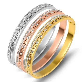 

Vintage Love Bangles Gold Silver Color Stainless Steel Bangles Roman Numerals Design Round Cuff Bangles Bracelets For Women