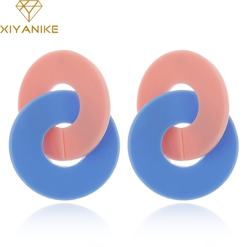 

XIYANIKE Korean Temperament Simple Double Round Joint Acrylic Earrings For Women Girl Long Personality Statement Dangle Earrings