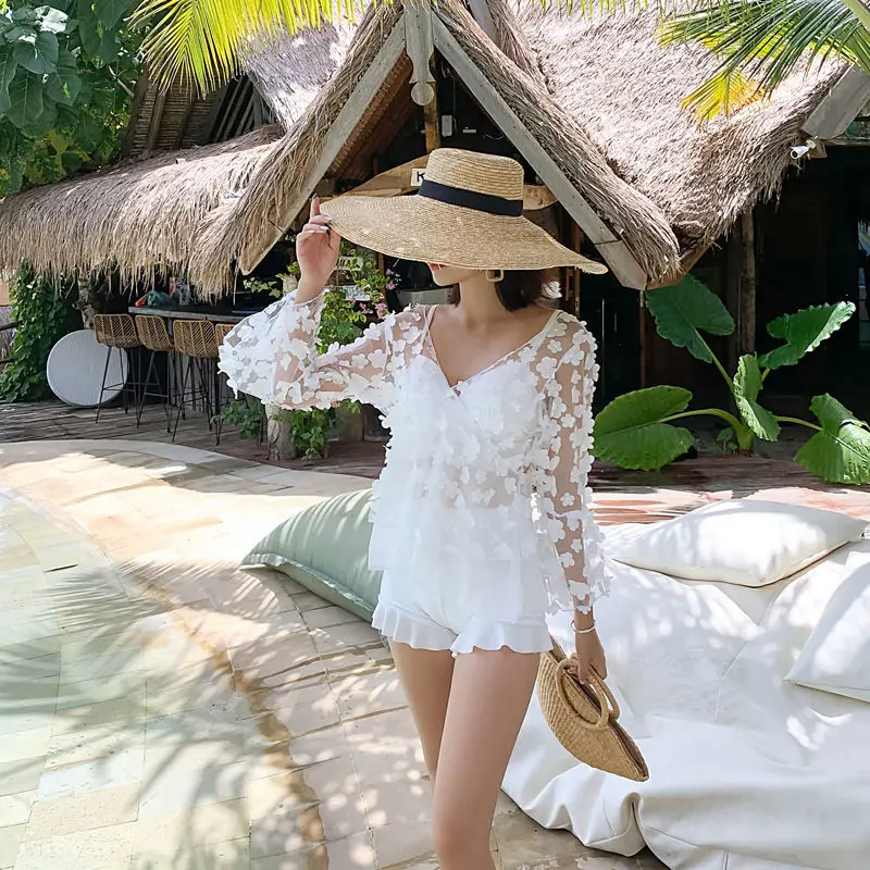 

Two-piece Swimsuits Women's Sexy Bikini Three-piece Set Cute Japanese-style Bubble Hot Spring Conservative Belly Covering Tour B