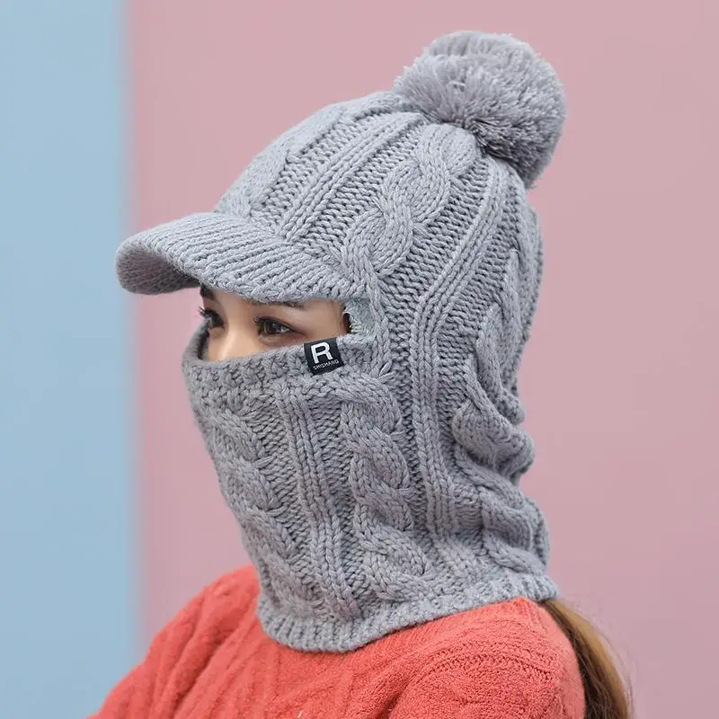 COKK зимняя шапка женская утолщенная плюшевая бархатная теплая шапочка шапки для женщин дамы защита ушей для верховой езды капот Корейская маска - Цвет: Gray