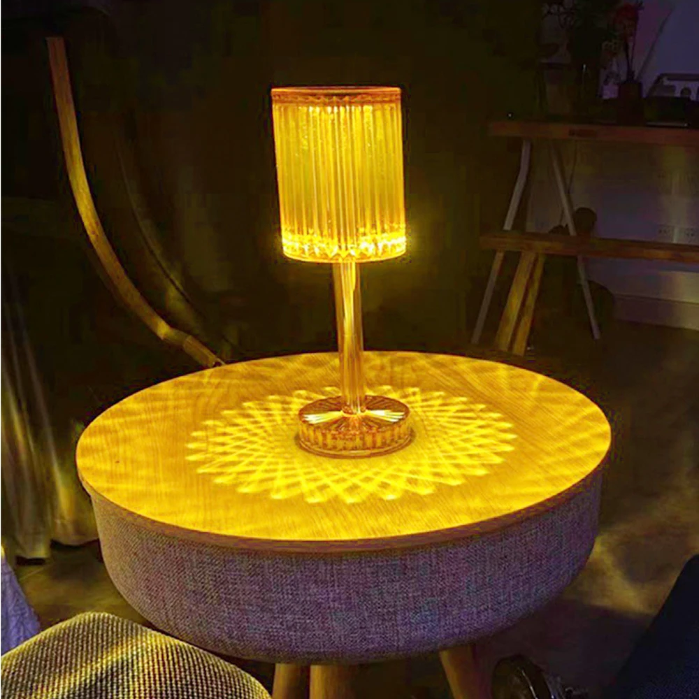 Led Diamond Crystal Projection Desk Lamp Usb Charging Touch Sensor