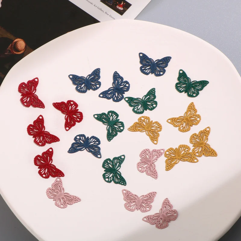 

Color matte cute hollow small butterfly double hole thin sheet pendant DIY hairpin jewelry earring nail accessory material