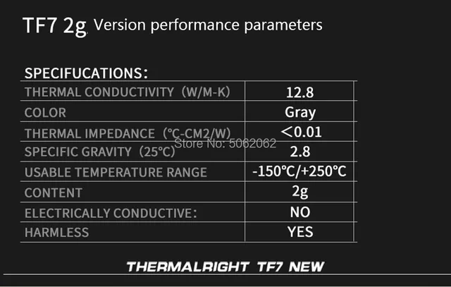 thumbnail image 2 of Thermalright TF7 2g Thermal Paste Compound For Coolers Thermal Conductivity Is 12.8W/m.k-2 Grams With A Spatula Tool(TF7 2g) Non-Metallic Oil-Free Thermal Paste Easy To Apply Thermal Paste - | PH 2 of 9