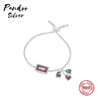 

Pandoo Fashion Charm Sterling Silver Copy 1:1 Copy,Silver 80S Cassette Bracelet Women Monaco Luxury Jewelry Gift