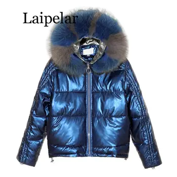 

2019 Winter Glossy Parka Women's Waterproof Coat Fur Hooded Jacket Loose Winter Warm Thick Parka Women Cotton Jacket
