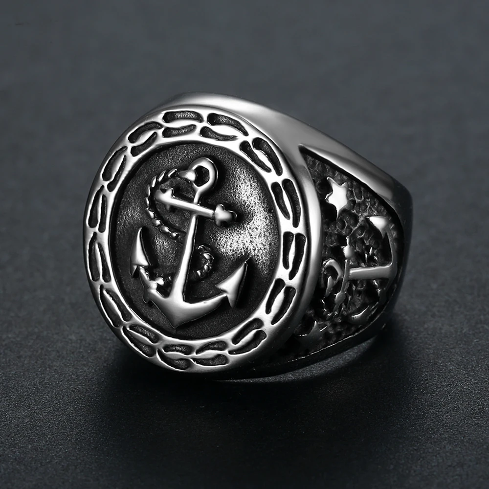 Shengmei, мужское кольцо, ретро стиль, панк стиль, 316L, нержавеющая сталь, рыцарь, морской якорь, черное серебряное кольцо для мужчин, ювелирное изделие, 7-13 размер