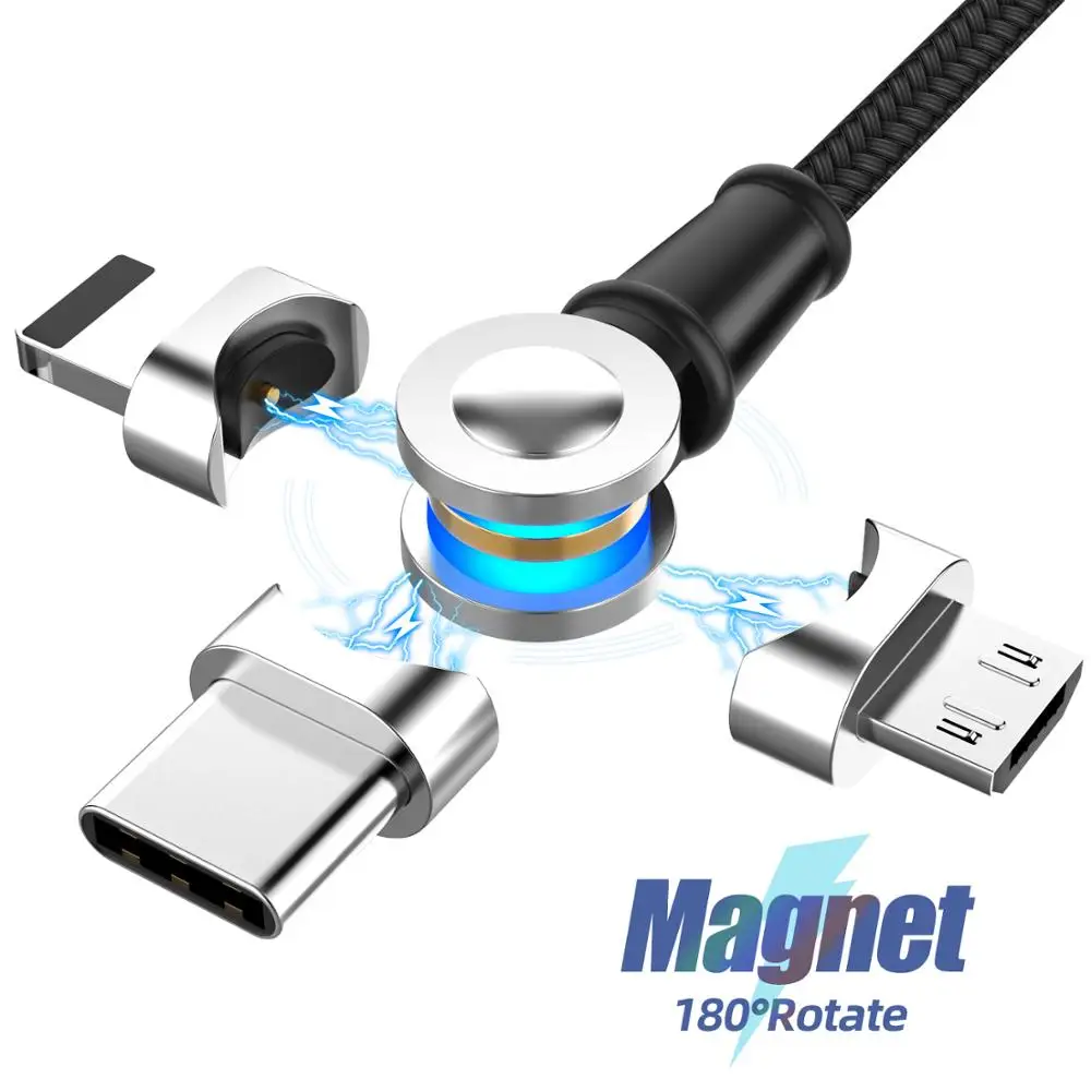 

180 Degree Roating Magnetic Cable For iPhone 11 Xiaomi Samsung Micro USB Type C Cable Magnet Attraction USB-C Wire Cord Nylon 1M